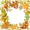 Hand drawn artistic fall leaves with collage effect of multi layered leaves and vines