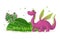 Hand drawn artistic funny dinosaur portrait with nature elements isolated