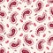 Hand-Drawn Artistic Ink Coral and White Paisley Swirls Vector Seamless Foulard Pattern