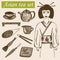 Hand drawn asian tea culture objects. Geisha, teapot and other tools and equipment of tea ceremony.
