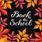 Hand drawn autumn Back to School typography poster with cute colorful leaves in flat style