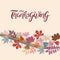 Hand drawn autumn typography poster with cute colorful leaves in flat style