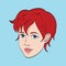 Hand drawn Avatar of a young woman, redheaded teenager girl with short haircut. Vector doodle illustration.