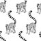 Hand drawn background with lemur. Vector seamless pattern.