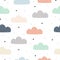 Hand-drawn background with pastel clouds on a white sky Cute seamless patterns