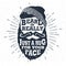 Hand drawn badge with textured bearded face vector illustration