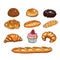 Hand drawn bakery breads, croissants and cupcake