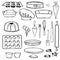 Hand drawn bakery utensils.  Vector  illustration