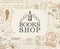 Hand-drawn banner for books shop in retro style