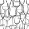 Hand drawn bar glassware seamless pattern. Empty champagne and wine glass backdrop