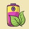 Hand drawn Battery and leaves, Environmental colored Doodle icons