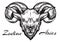 Hand-drawn beautiful artwork of a ram. High-detailed linear style art. Aries, zodiac sign. Trendy vector illustration isolated.