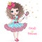 Hand drawn beautiful, cute, candy princess girl with crown.