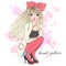 Hand drawn beautiful cute cartoon street fashion girl..