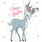 Hand drawn beautiful cute fashion winter deer girl with the words Merry Christmas.