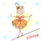 Hand drawn beautiful cute little circus girl balances on a tightrope.