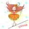 Hand drawn beautiful cute little circus girl balances on a tightrope.