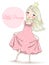 Hand drawn beautiful, cute, little girl Princess in a nightgown.