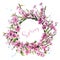 Hand drawn beautiful flower wreath. Cute spring cherry blossoms. Stylish sakura wreath. Sketch.