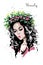 Hand drawn beautiful forest girl in flower wreath. Young woman looks like a nymph dryad. Fashion woman portrait.