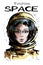 Hand drawn beautiful space woman portrait. Stylish female astronaut. Space woman character in spacesuit.