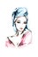 Hand drawn beautiful woman portrait. Fashion woman with bath towel on her head. Sketch.