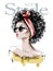 Hand drawn beautiful young African American woman with afro hairstyle. Stylish black skin girl in sunglasses. Fashion woman look.