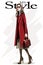 Hand drawn beautiful young woman with bag. Fashion woman in red coat.