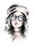 Hand drawn beautiful young woman in beret. Stylish girl in eyeglasses. Fashion woman look. Sketch.