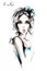 Hand drawn beautiful young woman with bow on her hair. Stylish elegant girl. Fashion woman portrait.