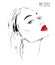 Hand drawn beautiful young woman face. Female face with red lips. Black and white sketch.