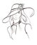 Hand drawn beautiful young woman with flower on a hat. Cute girl with long hair. Sketch.