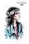 Hand drawn beautiful young woman hairstyle with bang. Stylish elegant girl in jeans jacket. Fashion woman portrait.