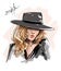 Hand drawn beautiful young woman in hat. Stylish blonde hair girl. Fashion woman look.