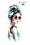 Hand drawn beautiful young woman with headband. Stylish elegant girl in sunglasses. Fashion woman portrait.