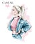 Hand drawn beautiful young woman in jeans jacket . Fashion blonde hair woman with ponytail. Fashion illustration. Stylish girl.