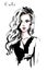 Hand drawn beautiful young woman with long blonde hair. Stylish elegant girl. Fashion woman portrait.