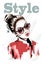 Hand drawn beautiful young woman portait. Fashion woman in sunglasses. Stylish girl in red jacket.