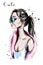 Hand drawn beautiful young woman portrait. Girl with ponytail. Fashion woman in sunglasses. Stylish lady.