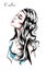 Hand drawn beautiful young woman profile. Stylish elegant girl with long blond hair. Fashion woman portrait.