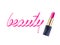 Hand drawn beauty word with lipstick