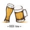 Hand-drawn beer isolated on white. Trendy element for fast food menu. Hand made lettring. Vector object. Sketch, engraving. Beer