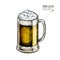 Hand drawn beer set. Vector glass beer mug. Oktoberfest, Sain Patricks day engraved icons. Colored pub alcohol beverages