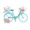 Hand drawn bicycle, romantic bike with flowers, retro bike for breakfast with bouquets