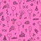 Hand drawn Birthday seamless pattern. Happy Birthday print. Cute doodle party background
