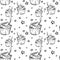 Hand Drawn Bithday Cupcake Seamless Outline Pattern