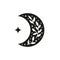 Hand drawn black celestial bohemian crescent icon.