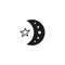 Hand drawn black celestial bohemian moon crescent icon.