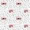 Hand drawn black confetti on white background simple abstract seamless vector pattern illustration with pink speech bubbles and lo