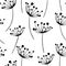 Hand drawn black flying seeds of dandelion in cute doodle style seamless pattern. Vector illustration